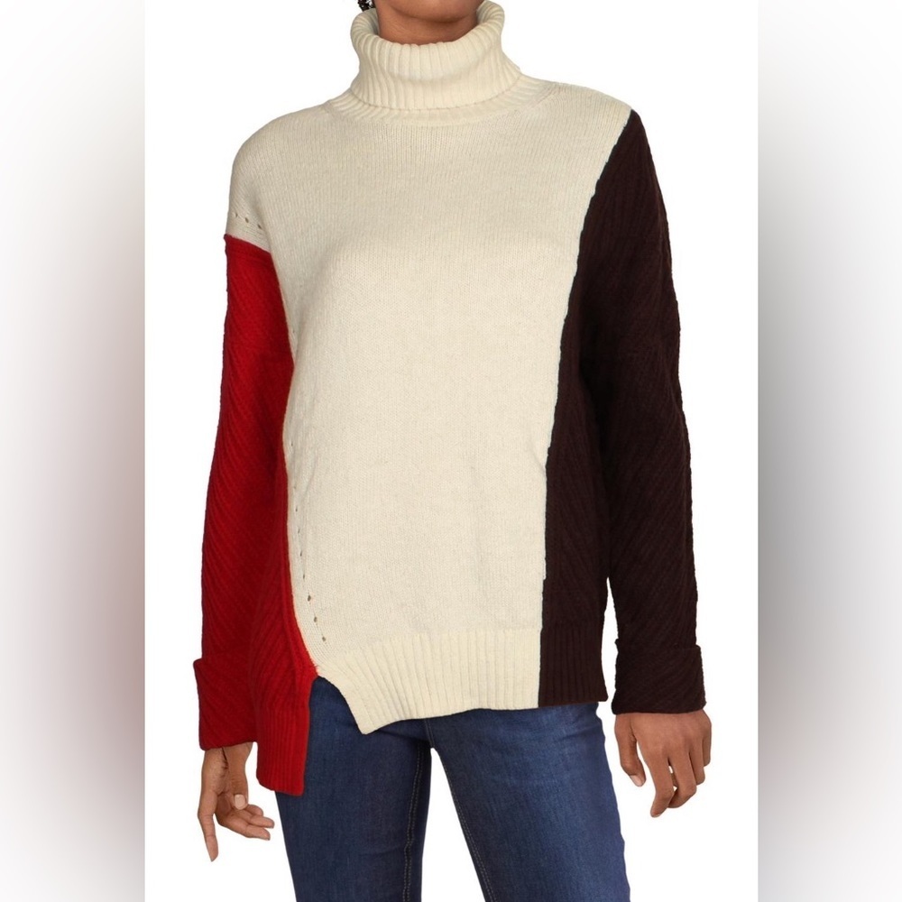 French Connection Wool Blend Colorblock Turtleneck Sweater - NWT - Size L